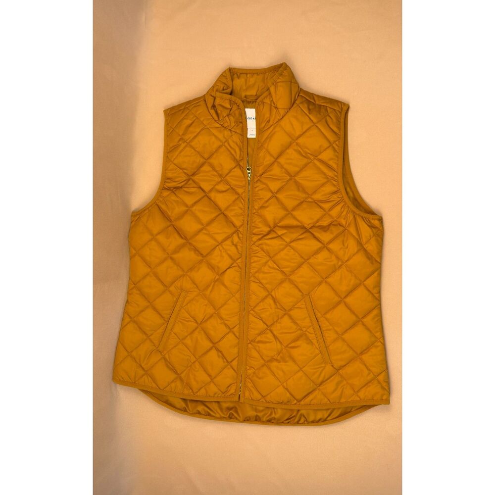 Old Navy Quilted Vest Women Size L Mustard Yellow Stitch Puffer Vest